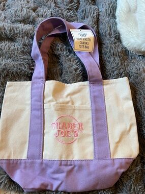 Trader Joe’s Mini Pastel Canvas Tote Bag - Lavender/Beige